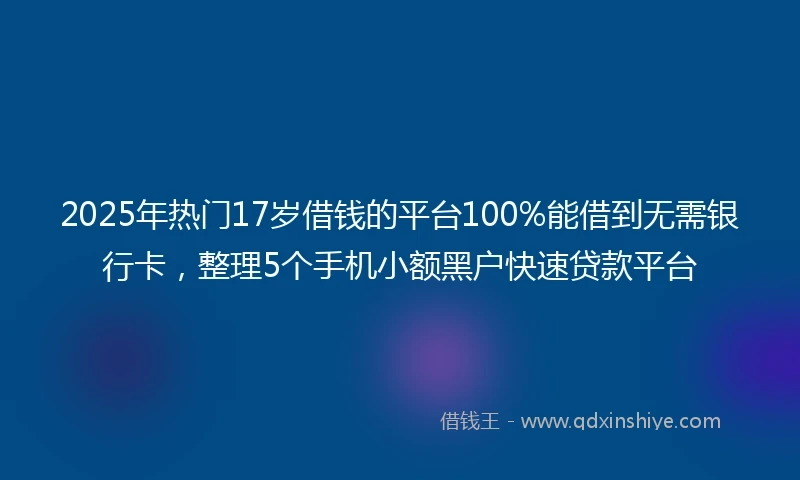 2025年热门17岁借钱的平台100%能借到无需银行卡，整理5个手机小额黑户快速贷款平台