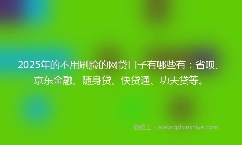 2025年的不用刷脸的网贷口子有哪些有：省呗、京东金融、随身贷、快贷通、功夫贷等。