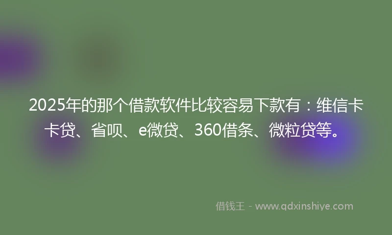 2025年的那个借款软件比较容易下款有:维信卡卡贷、省呗、e微贷、360借条、微粒贷等。