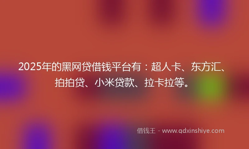2025年的黑网贷借钱平台有：超人卡、东方汇、拍拍贷、小米贷款、拉卡拉等。