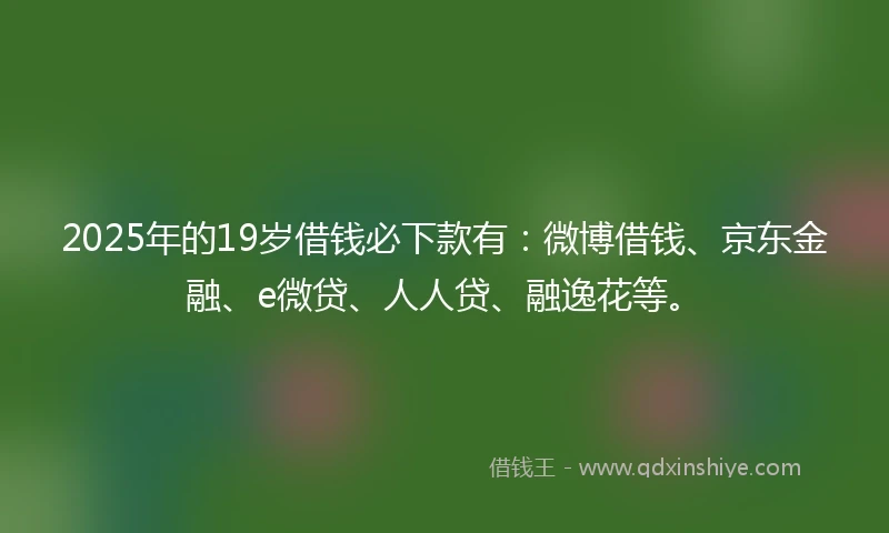 2025年的19岁借钱必下款有：微博借钱、京东金融、e微贷、人人贷、融逸花等。