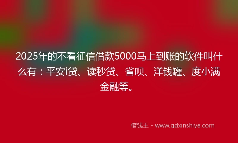 2025年的不看征信借款5000马上到账的软件叫什么有：平安i贷、读秒贷、省呗、洋钱罐、度小满金融等。