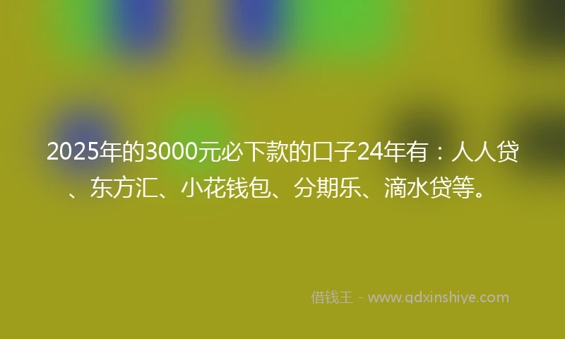 2025年的3000元必下款的口子24年有：人人贷、东方汇、小花钱包、分期乐、滴水贷等。