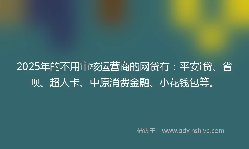 2025年的不用审核运营商的网贷有：平安i贷、省呗、超人卡、中原消费金融、小花钱包等。
