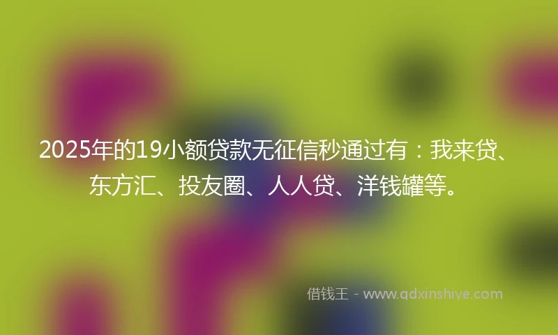 2025年的19小额贷款无征信秒通过有：我来贷、东方汇、投友圈、人人贷、洋钱罐等。