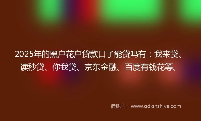 2025年的黑户花户贷款口子能贷吗有：我来贷、读秒贷、你我贷、京东金融、百度有钱花等。