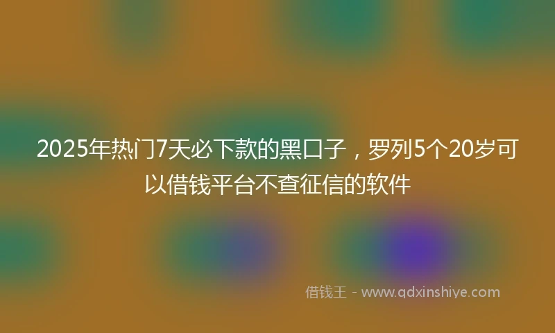 2025年热门7天必下款的黑口子，罗列5个20岁可以借钱平台不查征信的软件