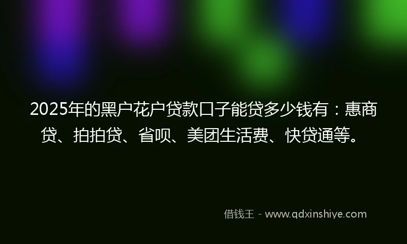 2025年的黑户花户贷款口子能贷多少钱有：惠商贷、拍拍贷、省呗、美团生活费、快贷通等。