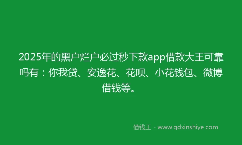 2025年的黑户烂户必过秒下款app借款大王可靠吗有:你我贷、安逸花、花呗、小花钱包、微博借钱等。