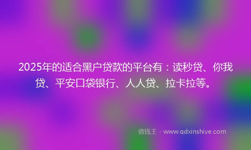 2025年的适合黑户贷款的平台有：读秒贷、你我贷、平安口袋银行、人人贷、拉卡拉等。