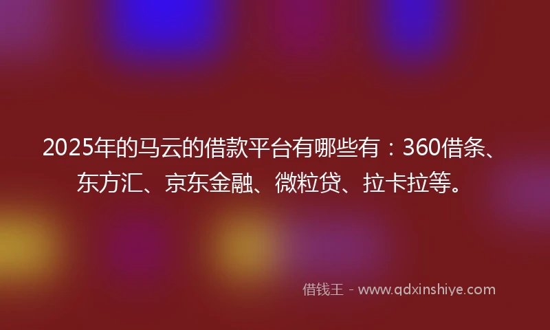 2025年的马云的借款平台有哪些有：360借条、东方汇、京东金融、微粒贷、拉卡拉等。