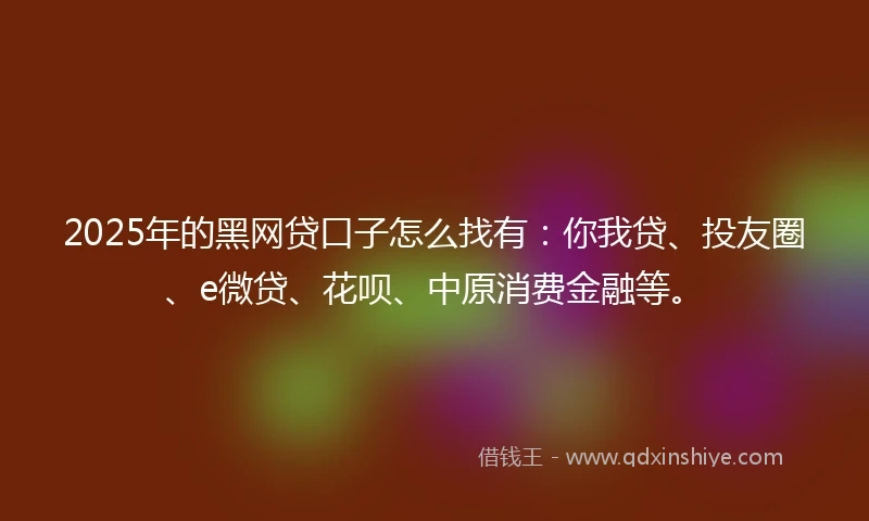 2025年的黑网贷口子怎么找有：你我贷、投友圈、e微贷、花呗、中原消费金融等。