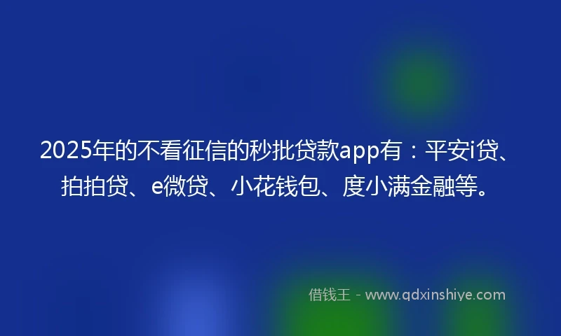 2025年的不看征信的秒批贷款app有:平安i贷、拍拍贷、e微贷、小花钱包、度小满金融等。