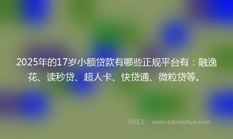 2025年的17岁小额贷款有哪些正规平台有：融逸花、读秒贷、超人卡、快贷通、微粒贷等。