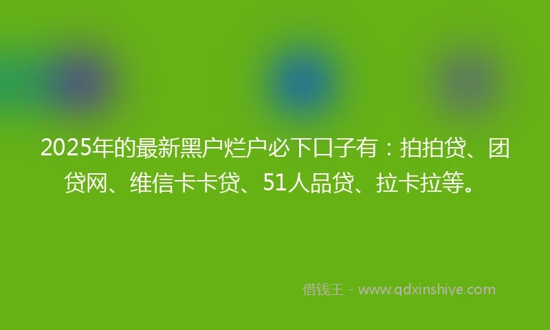 2025年的最新黑户烂户必下口子有:拍拍贷、团贷网、维信卡卡贷、51人品贷、拉卡拉等。