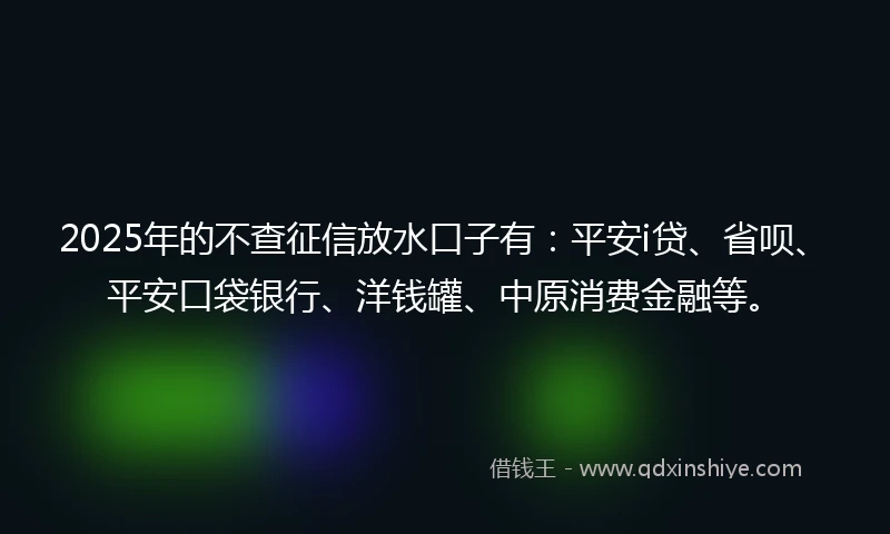 2025年的不查征信放水口子有：平安i贷、省呗、平安口袋银行、洋钱罐、中原消费金融等。