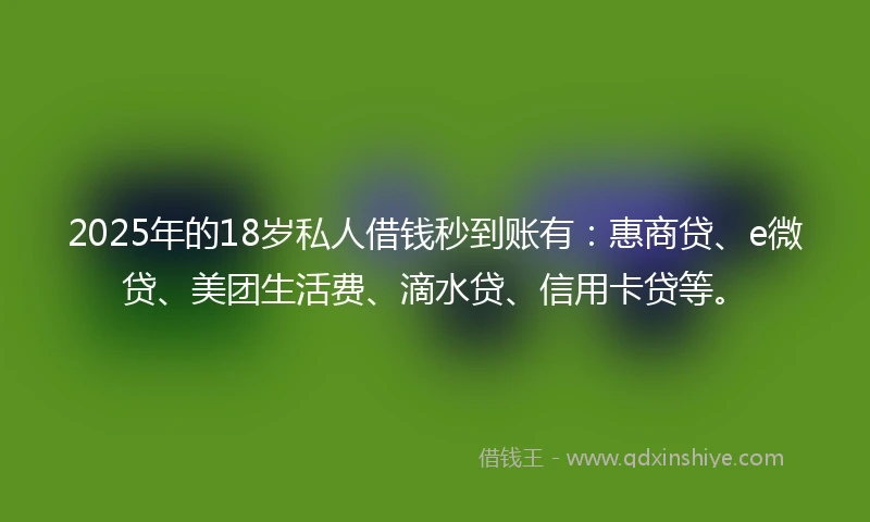 2025年的18岁私人借钱秒到账有:惠商贷、e微贷、美团生活费、滴水贷、信用卡贷等。