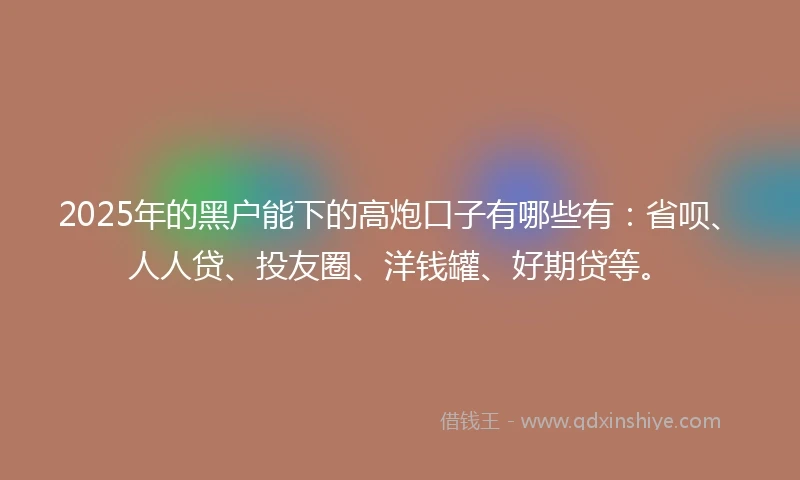2025年的黑户能下的高炮口子有哪些有：省呗、人人贷、投友圈、洋钱罐、好期贷等。