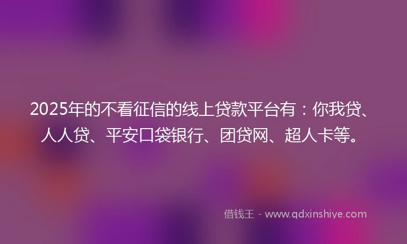 2025年的不看征信的线上贷款平台有:你我贷、人人贷、平安口袋银行、团贷网、超人卡等。
