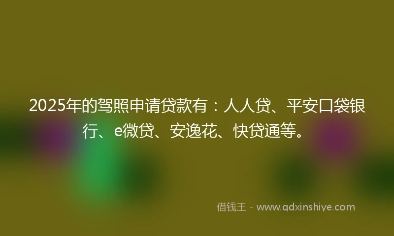 2025年的驾照申请贷款有：人人贷、平安口袋银行、e微贷、安逸花、快贷通等。