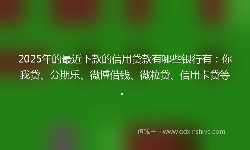 2025年的最近下款的信用贷款有哪些银行有：你我贷、分期乐、微博借钱、微粒贷、信用卡贷等。