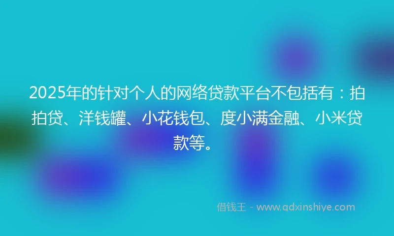 2025年的针对个人的网络贷款平台不包括有：拍拍贷、洋钱罐、小花钱包、度小满金融、小米贷款等。