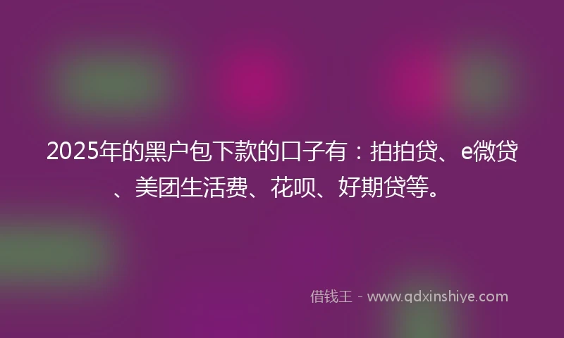 2025年的黑户包下款的口子有:拍拍贷、e微贷、美团生活费、花呗、好期贷等。