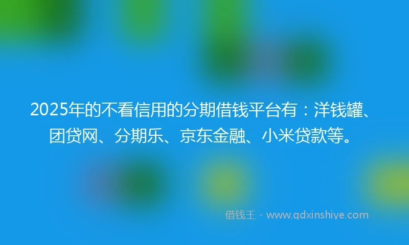 2025年的不看信用的分期借钱平台有：洋钱罐、团贷网、分期乐、京东金融、小米贷款等。