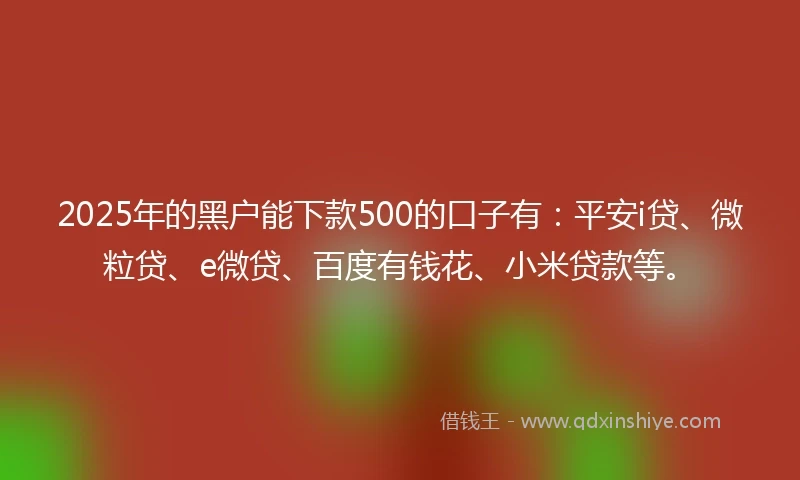 2025年的黑户能下款500的口子有：平安i贷、微粒贷、e微贷、百度有钱花、小米贷款等。