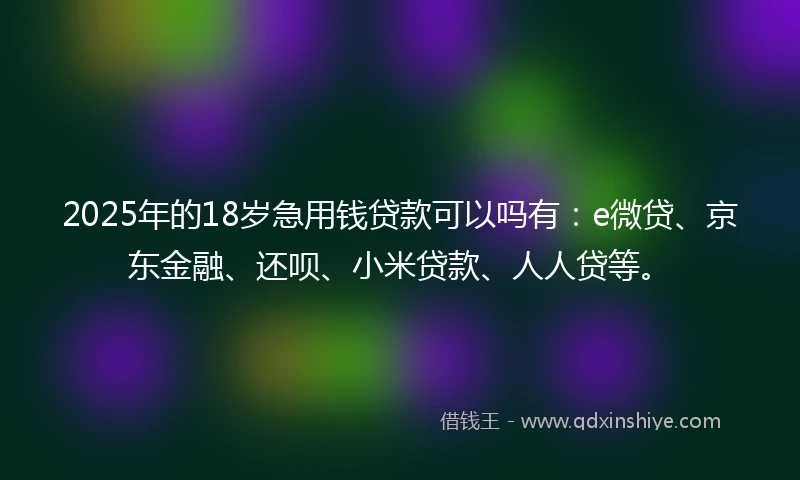 2025年的18岁急用钱贷款可以吗有:e微贷、京东金融、还呗、小米贷款、人人贷等。