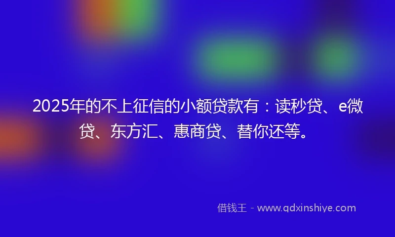 2025年的不上征信的小额贷款有：读秒贷、e微贷、东方汇、惠商贷、替你还等。