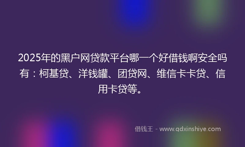 2025年的黑户网贷款平台哪一个好借钱啊安全吗有：柯基贷、洋钱罐、团贷网、维信卡卡贷、信用卡贷等。