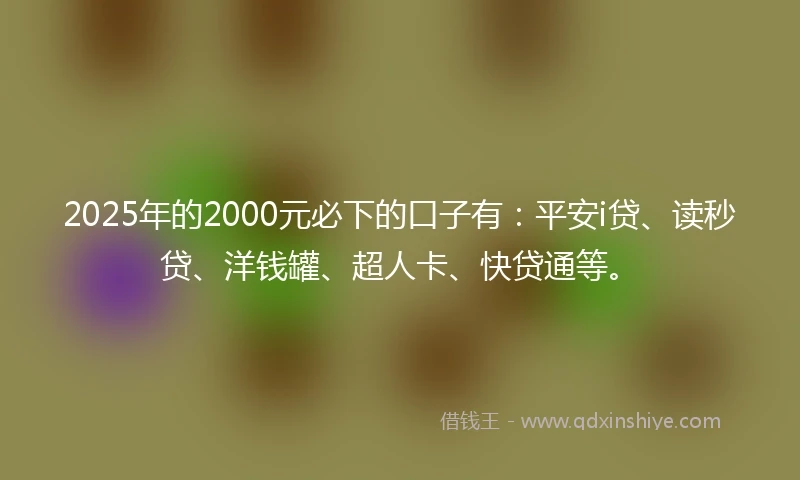 2025年的2000元必下的口子有：平安i贷、读秒贷、洋钱罐、超人卡、快贷通等。