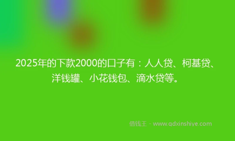 2025年的下款2000的口子有：人人贷、柯基贷、洋钱罐、小花钱包、滴水贷等。