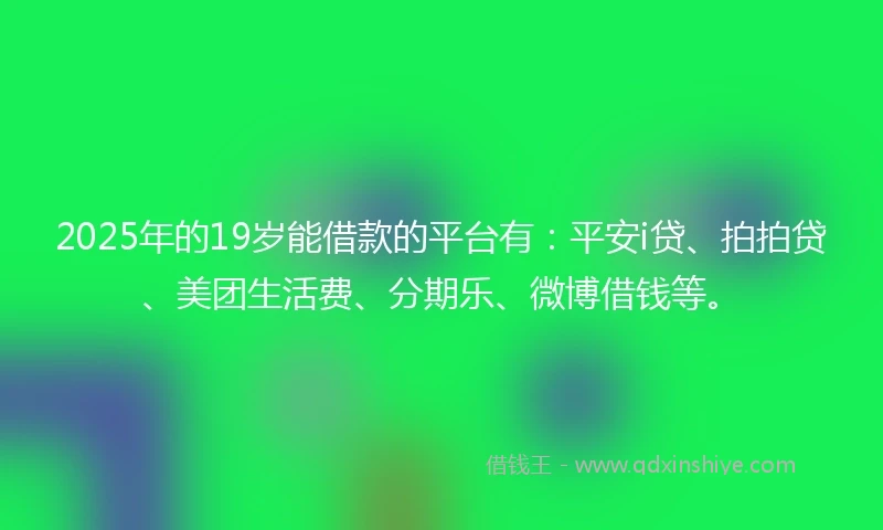2025年的19岁能借款的平台有：平安i贷、拍拍贷、美团生活费、分期乐、微博借钱等。