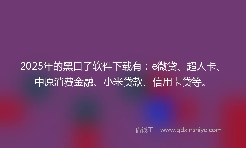 2025年的黑口子软件下载有：e微贷、超人卡、中原消费金融、小米贷款、信用卡贷等。