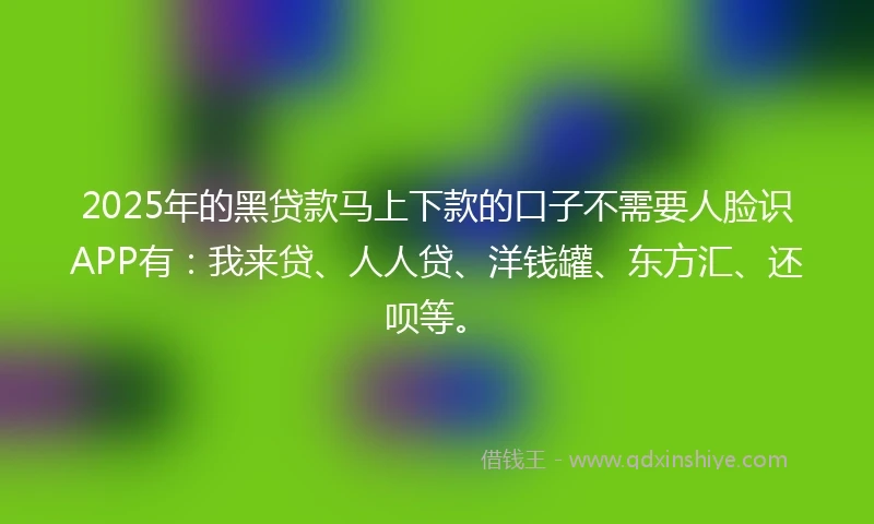 2025年的黑贷款马上下款的口子不需要人脸识APP有：我来贷、人人贷、洋钱罐、东方汇、还呗等。