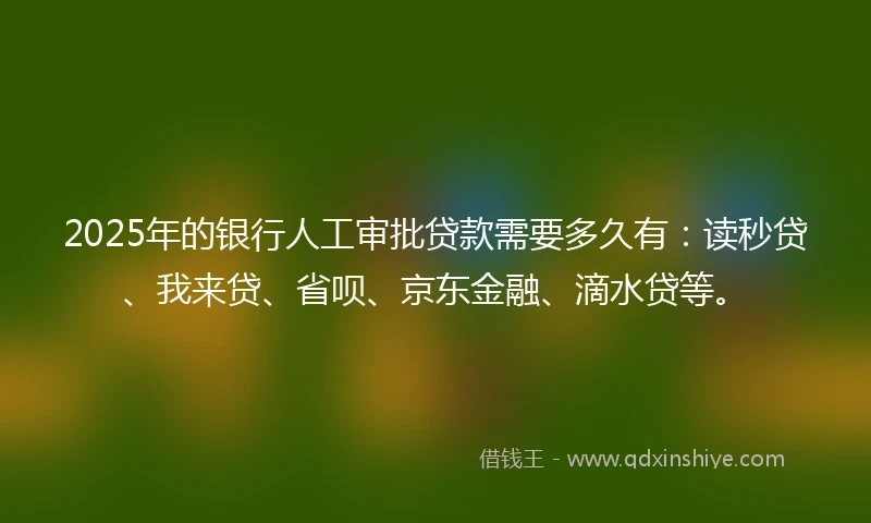 2025年的银行人工审批贷款需要多久有：读秒贷、我来贷、省呗、京东金融、滴水贷等。