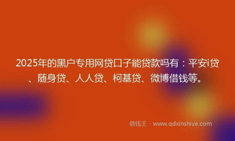 2025年的黑户专用网贷口子能贷款吗有：平安i贷、随身贷、人人贷、柯基贷、微博借钱等。