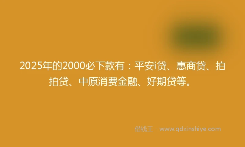 2025年的2000必下款有:平安i贷、惠商贷、拍拍贷、中原消费金融、好期贷等。