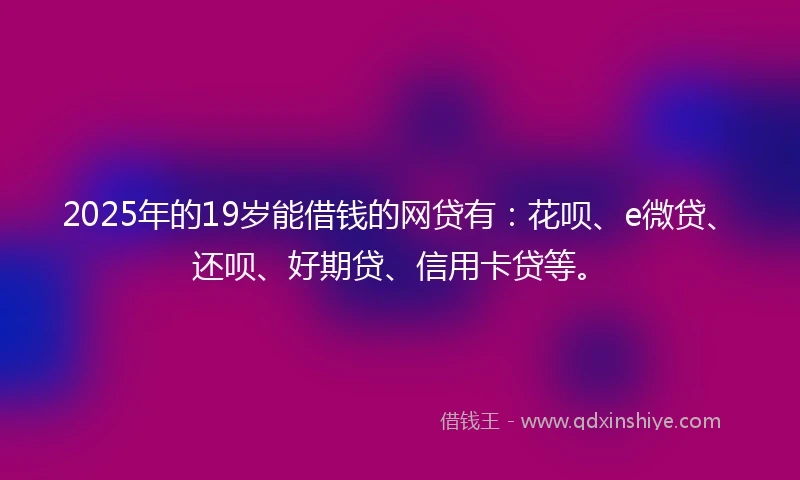 2025年的19岁能借钱的网贷有:花呗、e微贷、还呗、好期贷、信用卡贷等。