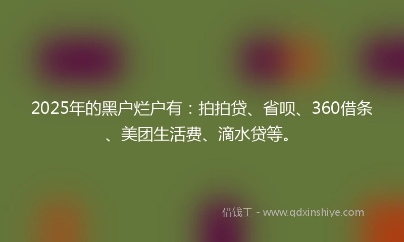 2025年的黑户烂户有：拍拍贷、省呗、360借条、美团生活费、滴水贷等。