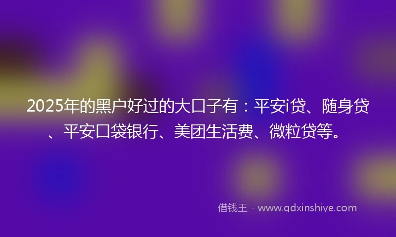 2025年的黑户好过的大口子有:平安i贷、随身贷、平安口袋银行、美团生活费、微粒贷等。