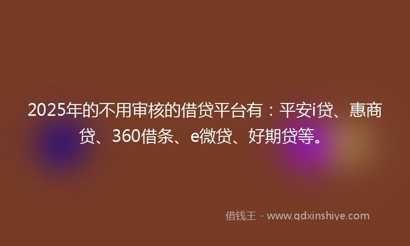 2025年的不用审核的借贷平台有：平安i贷、惠商贷、360借条、e微贷、好期贷等。