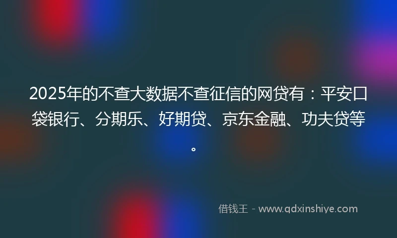 2025年的不查大数据不查征信的网贷有：平安口袋银行、分期乐、好期贷、京东金融、功夫贷等。