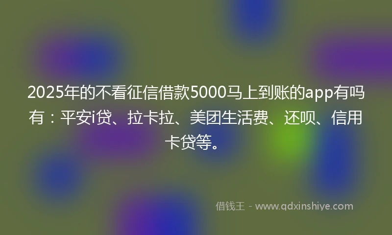 2025年的不看征信借款5000马上到账的app有吗有:平安i贷、拉卡拉、美团生活费、还呗、信用卡贷等。