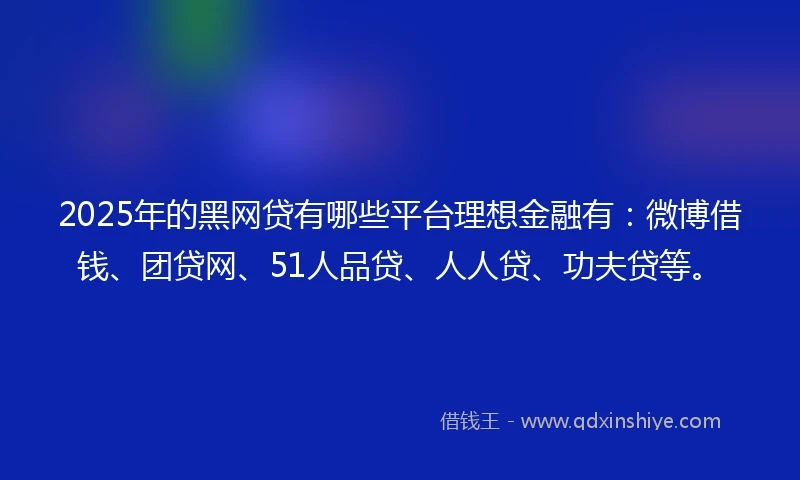 2025年的黑网贷有哪些平台理想金融有：微博借钱、团贷网、51人品贷、人人贷、功夫贷等。