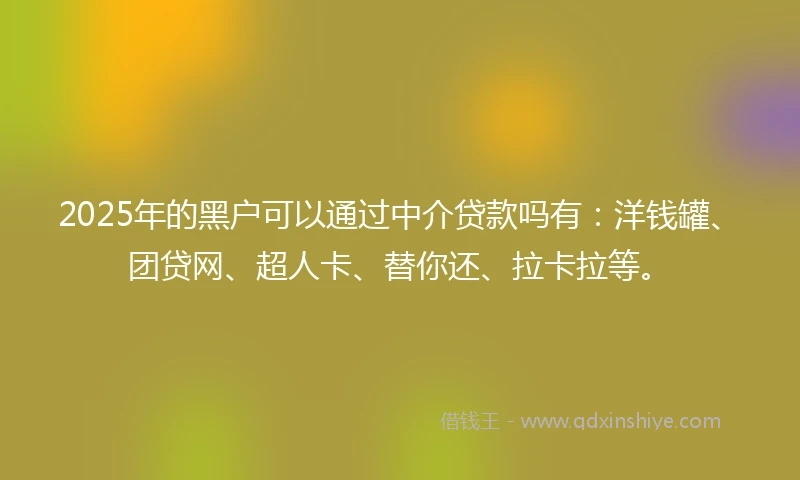2025年的黑户可以通过中介贷款吗有：洋钱罐、团贷网、超人卡、替你还、拉卡拉等。