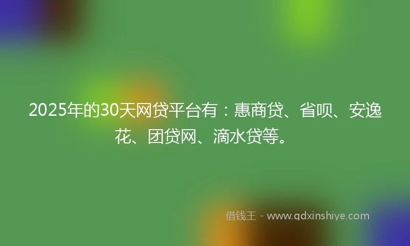 2025年的30天网贷平台有：惠商贷、省呗、安逸花、团贷网、滴水贷等。