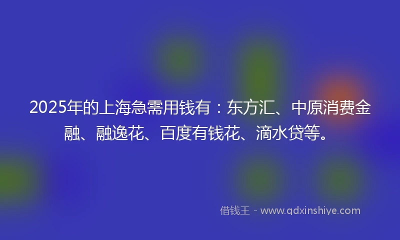 2025年的上海急需用钱有：东方汇、中原消费金融、融逸花、百度有钱花、滴水贷等。